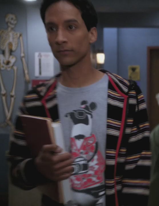 Abed's grey penguin with a camera shirt on Community