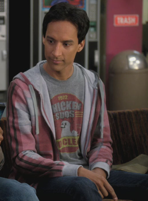 Abed's grey chicken suds shirt on Community
