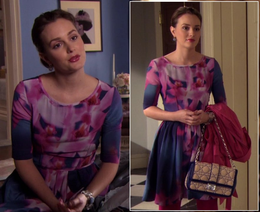 Blairs blue and pink dress with pink tights on Gossip Girl