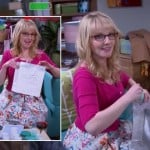 Bernadette’s white floral dress with pink cardigan on The Big Bang Theory