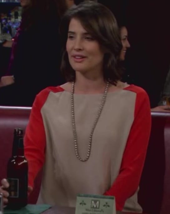 Robin's cream and red color block top on How I Met Your Mother