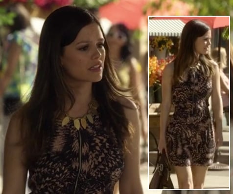 Zoe's patterned mini dress with gold necklace on Hart of Dixie