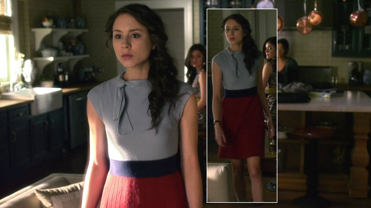 Spencer's grey and red dress on Pretty Little Liars