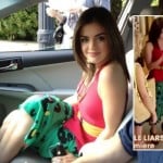 Aria’s green leopard print skirt with red peplum top and yellow belt on Pretty Little Liars