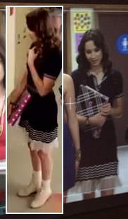 Spencer’s navy/black and white striped shirt dress on Pretty Little Liars