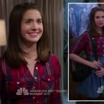 Annie’s red plaid top with a denim/chambray skirt on Community