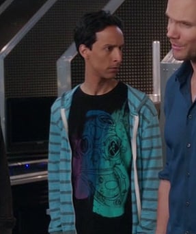 Abed's black dive helmet graphic tee on Community