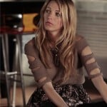 Serena’s cutout sleeve top and patterned skirt on Gossip Girl