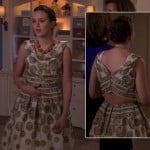 Blair’s cream circle print dress and orange necklace on Gossip Girl