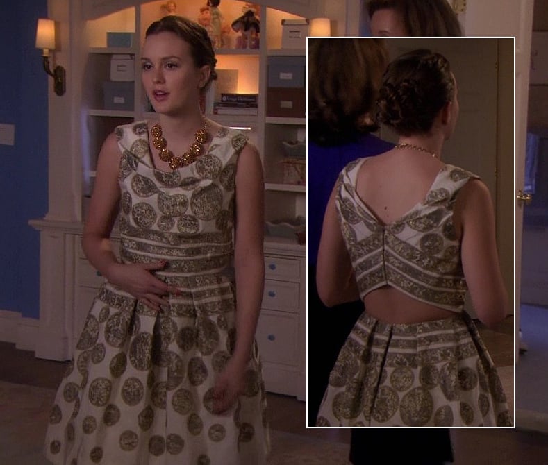 Blair's cream circle print dress and orange necklace on Gossip Girl