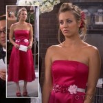 Penny’s pink/red bridesmaid dress with flower belt on The Big Bang Theory