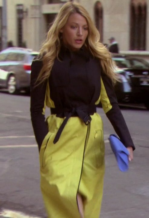 Serena's yellow colorblock coat on Gossip Girl