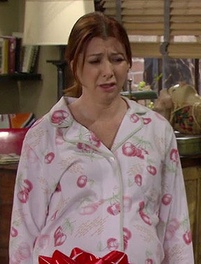 Lily's white cherry print pajamas on How I Met Your Mother