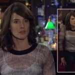 Robin’s sheer sweater with black trim on How I Met Your Mother