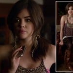 Aria’s flower print tights and top with bead details on Pretty Little Liars