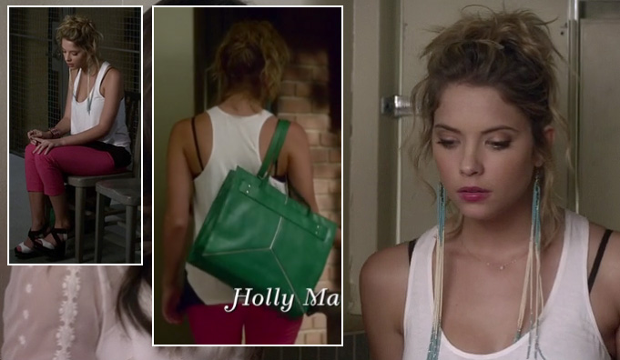 Hanna's pink cropped pants and black/white colorblock top on Pretty Little Liars