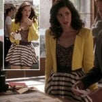 Jane’s striped skirt and yellow jacket on Jane by Design