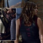 Aria’s floral boots worn with knit tank dress and grey tights on Pretty Little Liars