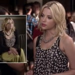 Hanna’s black and white spot tank top and lime maxi skirt on Pretty Little Liars