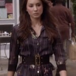 Spencer’s navy striped shirt and wide belt on Pretty Little Liars