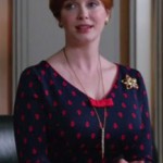 Joan’s blue and red printed dress on Mad Men