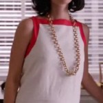 Megan Draper’s white shift dress and thick chain necklace on Mad Men