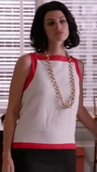 Megan Draper’s white shift dress and thick chain necklace on Mad Men