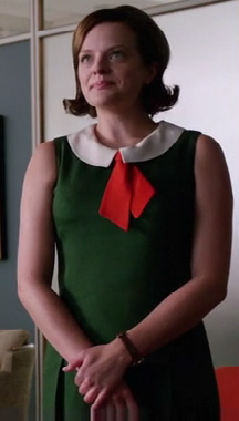 Peggy's green, red and white collared dress with tie on Mad Men