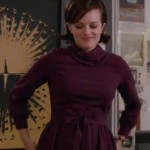 Peggy’s purple cowl neck dress with bow on Mad Men