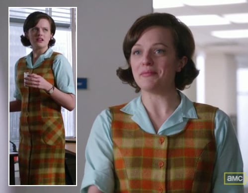 Peggy's orange plaid dress over a mint blouse on Mad Men