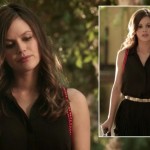 Zoe’s black top with red beads, black pleated skirt and gold belt on Hart of Dixie season 2