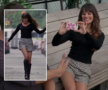 Rachel's black and white shorts and knee high boots on Glee