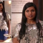 Mindy’s silver sequin top and blue skirt on The Mindy Project