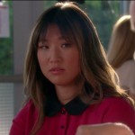 Tina’s hot pink dress with black peter pan collar on Glee