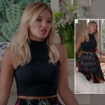 Alex’s floral wrap/dipped hem skirt with navy crop top on Happy Endings