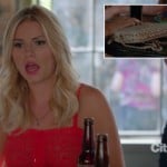 Alex’s red lace top and cream studded purse on Happy Endings