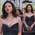 Georgina’s black strapless gown and black and white purse on Gossip Girl