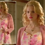 Magnolia’s pink and yellow floral dress with pink cardigan on Hart of Dixie