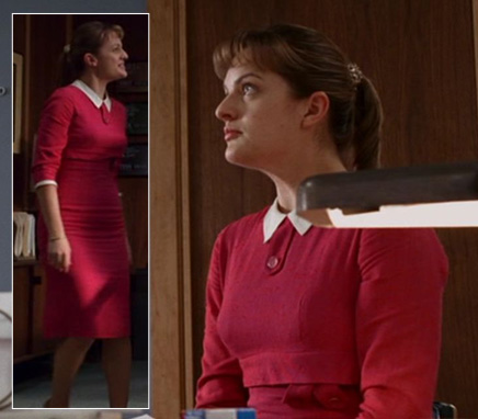 Peggy's pink dress with white collar on Mad Men