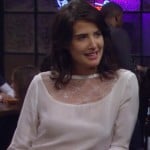 Robin’s white longsleeve top with lace inset on How I Met Your Mother