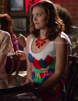 Annabeth’s white dress with red/blue/green print on Hart of Dixie