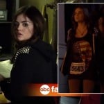 Aria’s black studded hoodie and flag/skull shirt on Pretty Little Liars