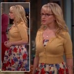 Bernadette’s floral dress with yellow cropped cardigan on The Big Bang Theory