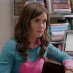 Betsey’s blue and pink heart sweater on The Mindy Project