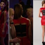 Cece’s red leather dress with black back straps on New Girl