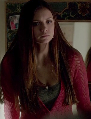 Elena's red pointelle cardigan on The Vampire Diaries