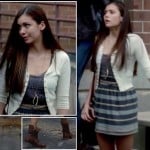 Elena’s striped skirt, combat boots and wishbone necklace on Vampire Diaries