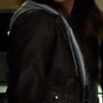 Emily’s brown and grey leather hoodie on Pretty Little Liars