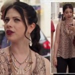 Georgina’s snake print shirt and red studded bag on Gossip Girl