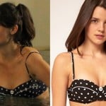 Jess’s polka dot bikini with white button on New Girl